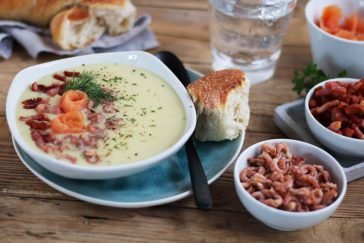 schwedische kartoffelsuppe mit krabben, lachs und bacon rezept