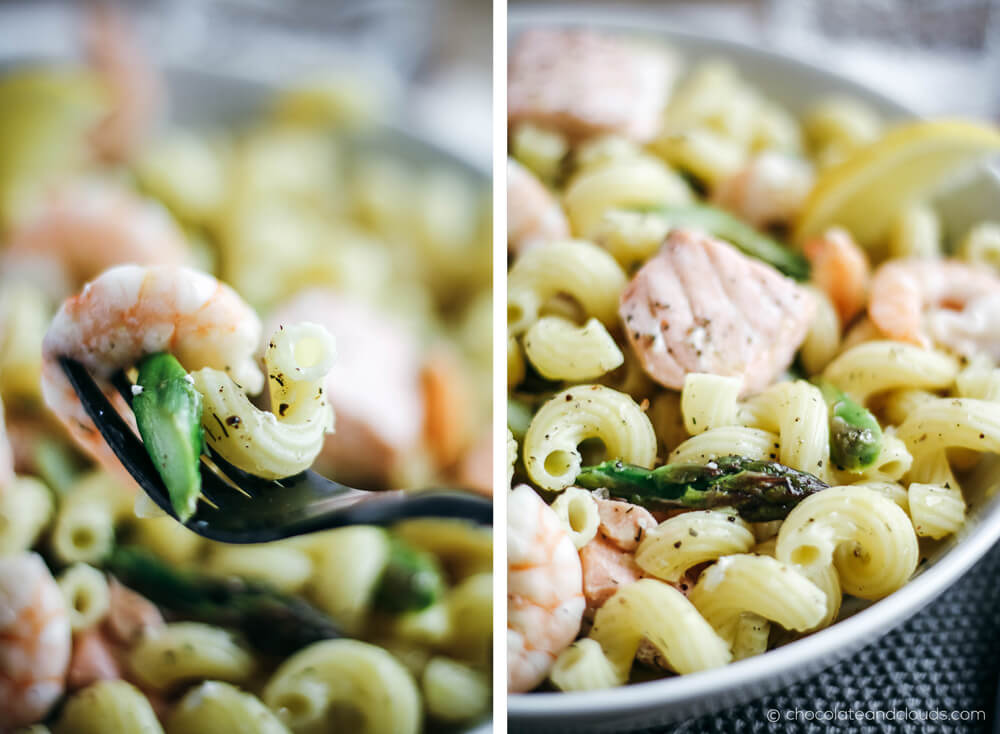 Schnelle Pasta Mit Grunem Spargel Shrimps Und Lachs Chocolate Clouds